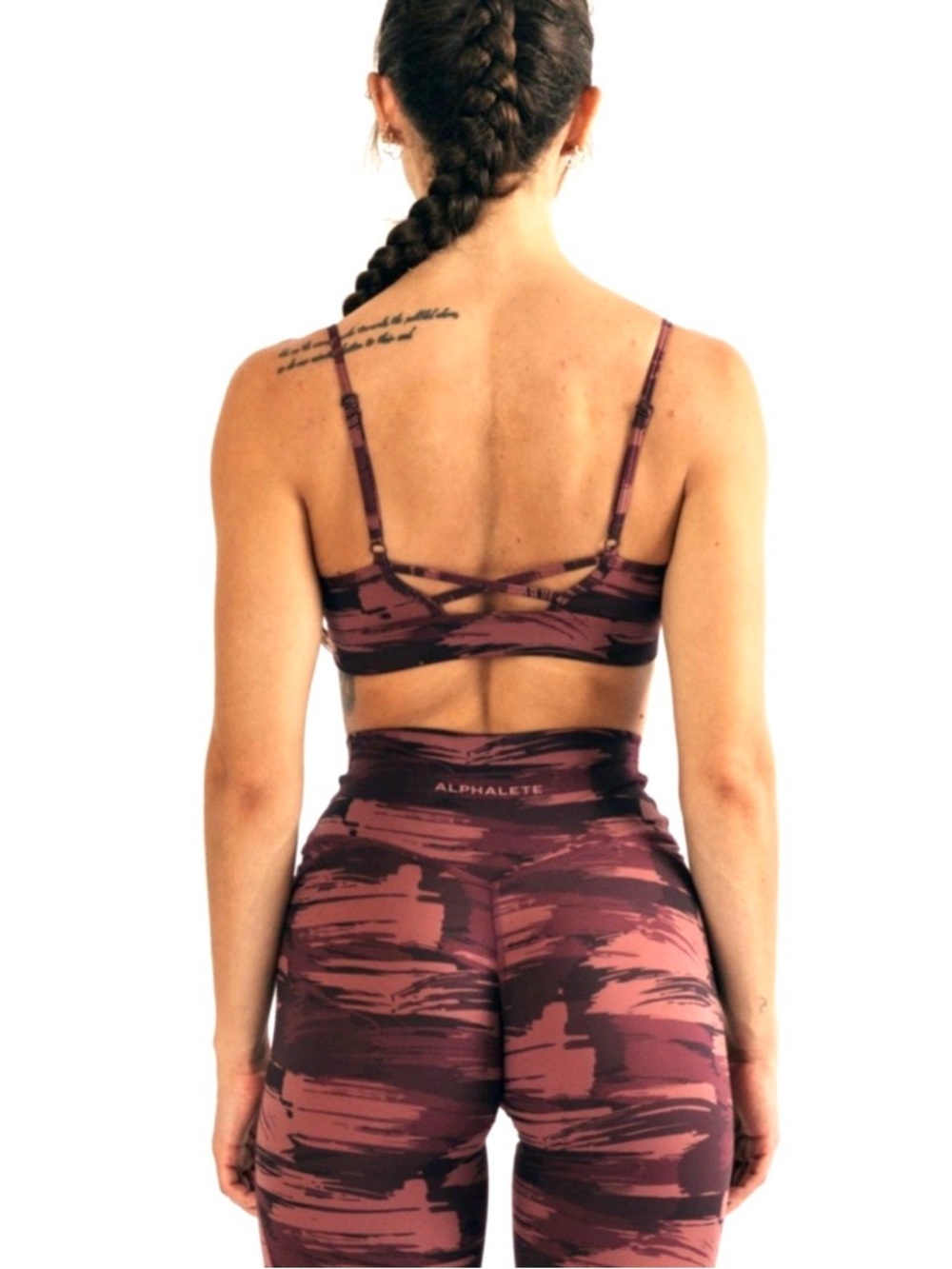 Alphalete Surface Athletic Leggings Crossover Waist Maroon Camo Brushstroke SM